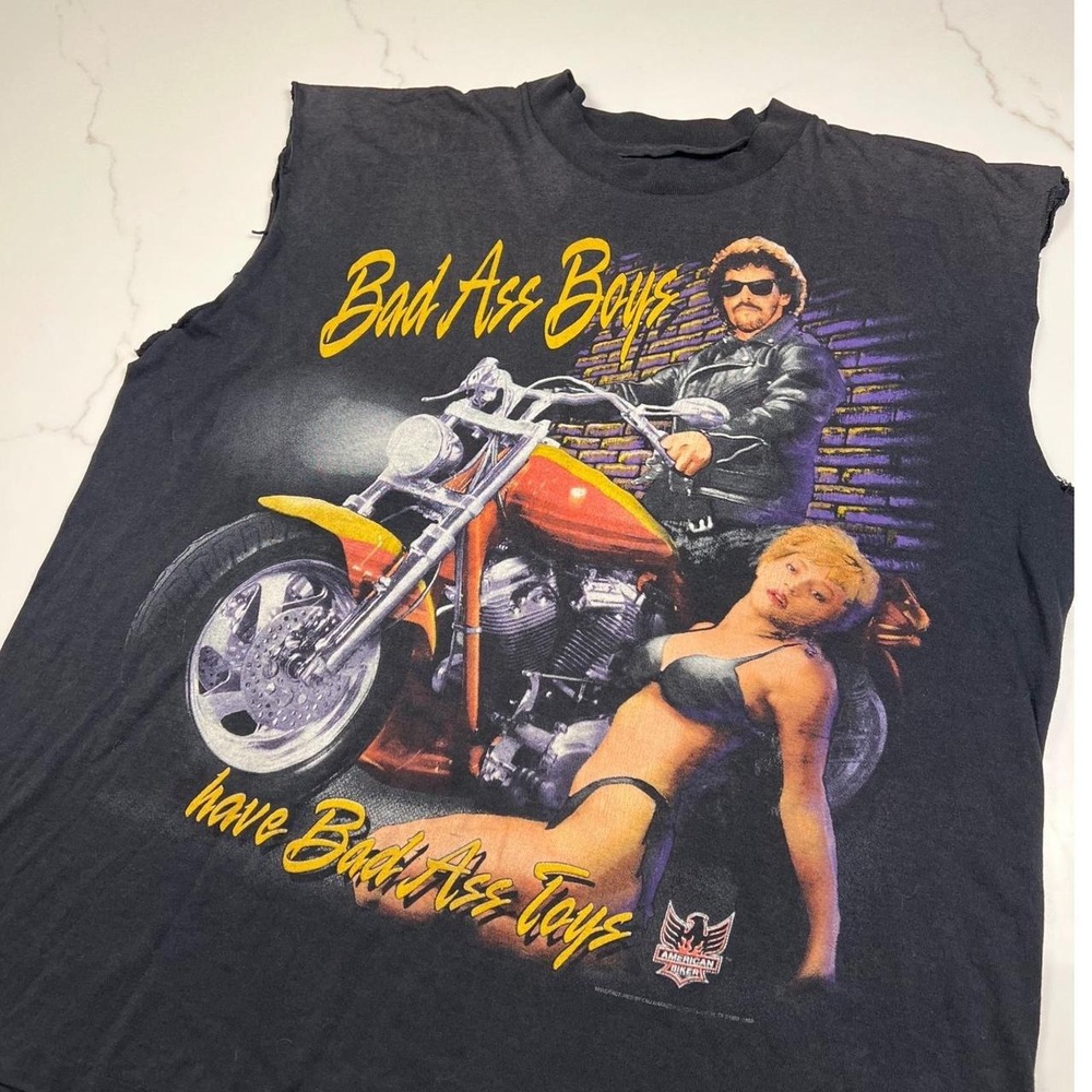 American Biker Muscle Tee Mens Vintage Bad Ass Boys Graphic Black Tank 3d emblem